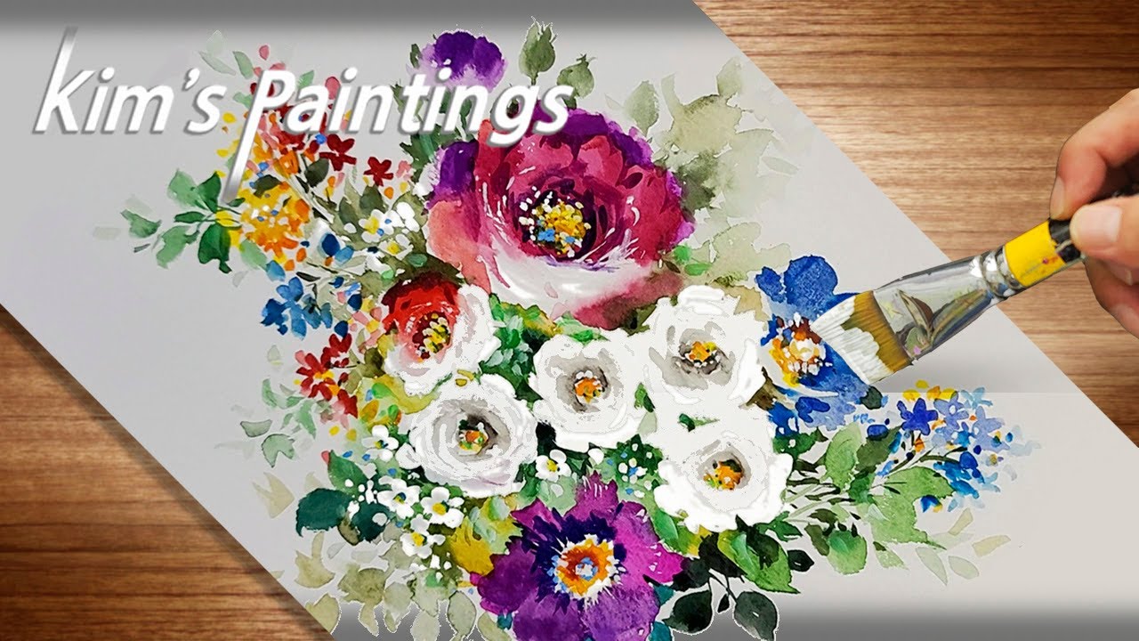 아름다운 수채화 꽃 #bouquet  #painting #watercolor  #wildflowers #white rose #flower arrangement