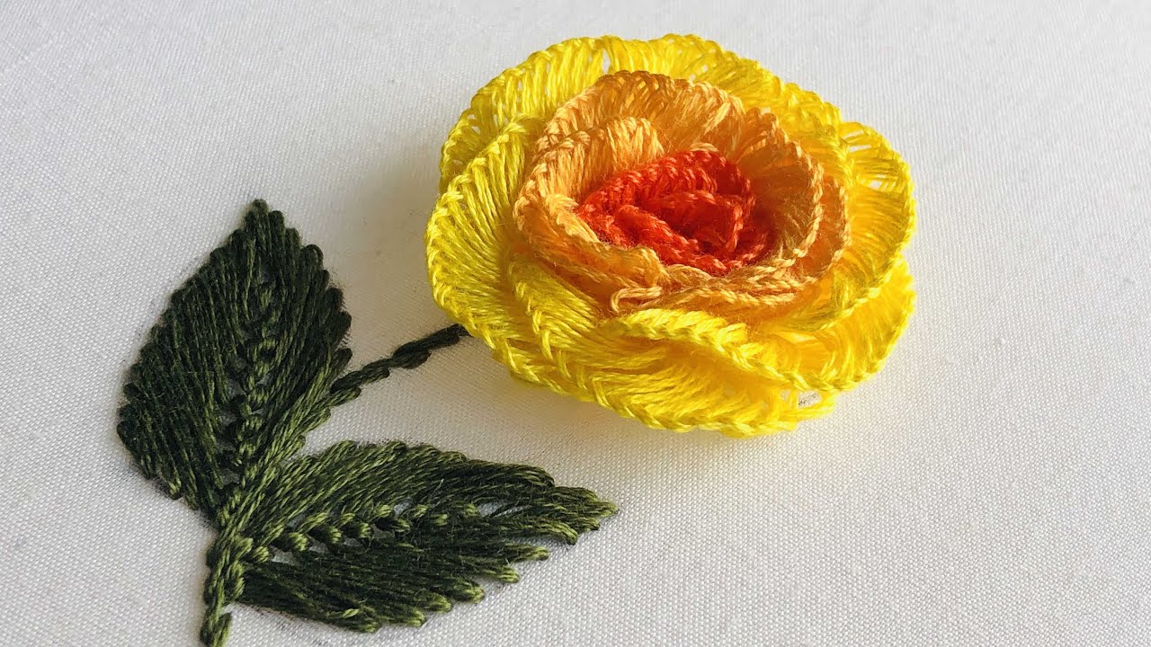 Hand Embroidery: A Very Beautiful Rose Flower Brazilian Embroidery Stitch