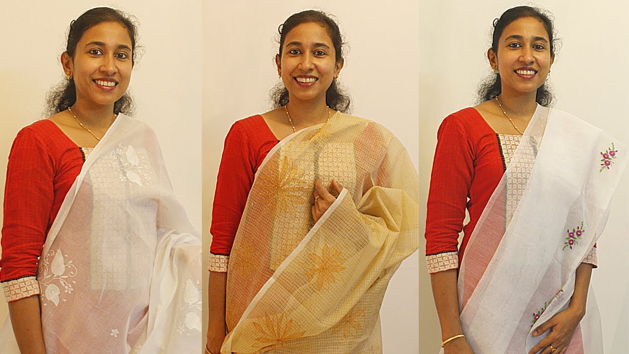 Hand Embroidery: Three Designer Saree wear for all ages # Malayalam # English Subtitle