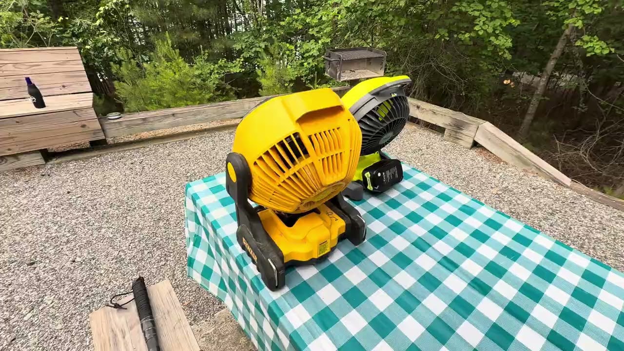 Ryobi  battery fan vs Dewalt fan