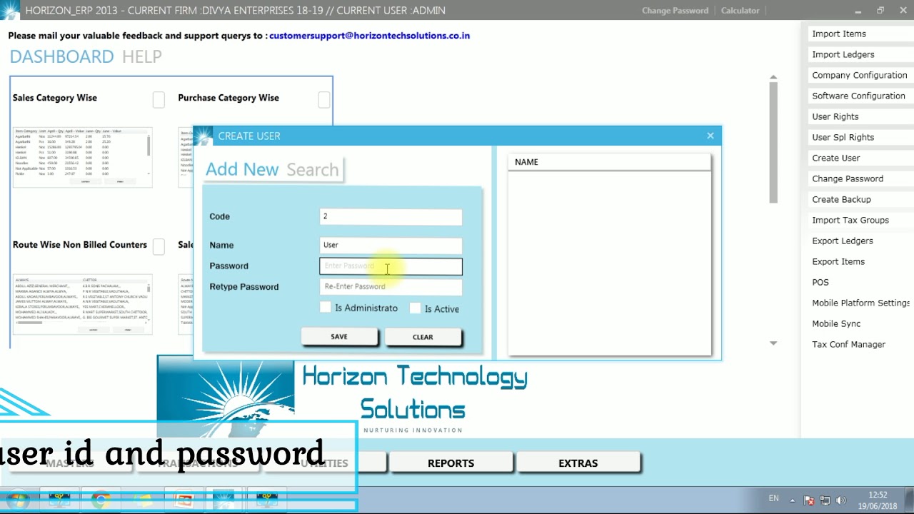 Create User | Billing Software | Horizon ERP