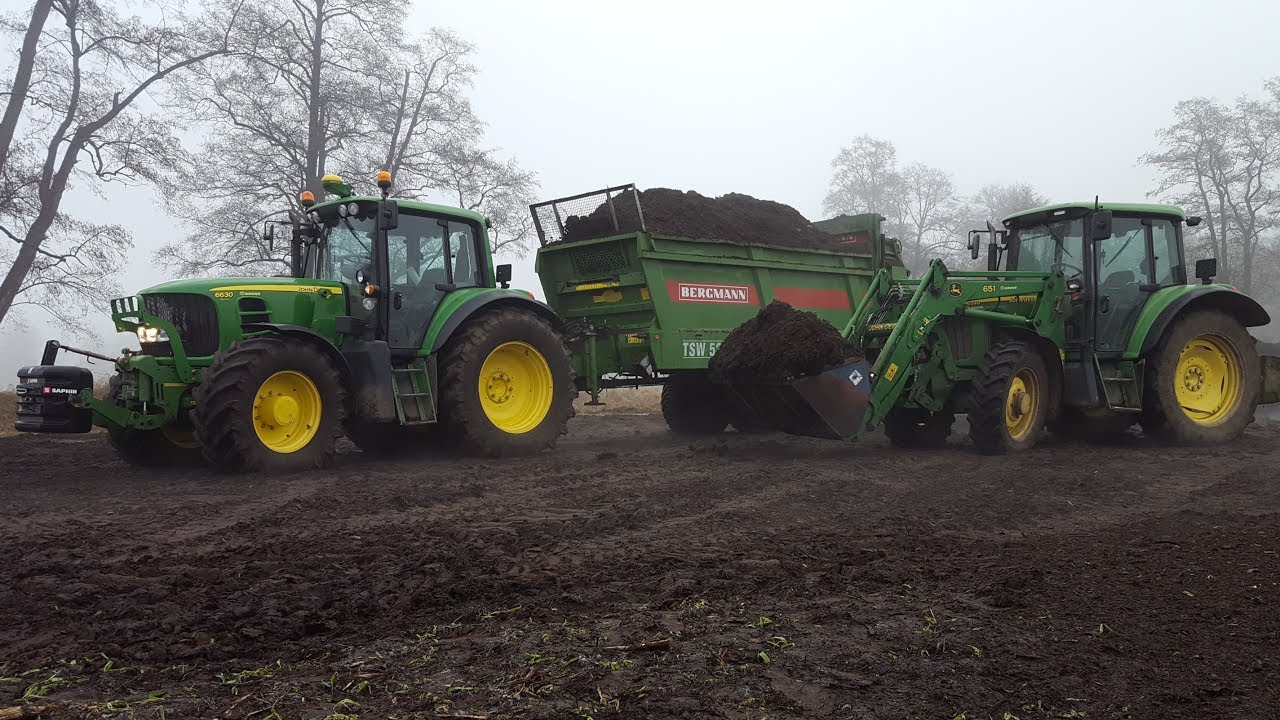 [GoPro] 2x JohnDeere beim Kompost streuen l Miststreuen l mit Bergmann [FarmForFun]