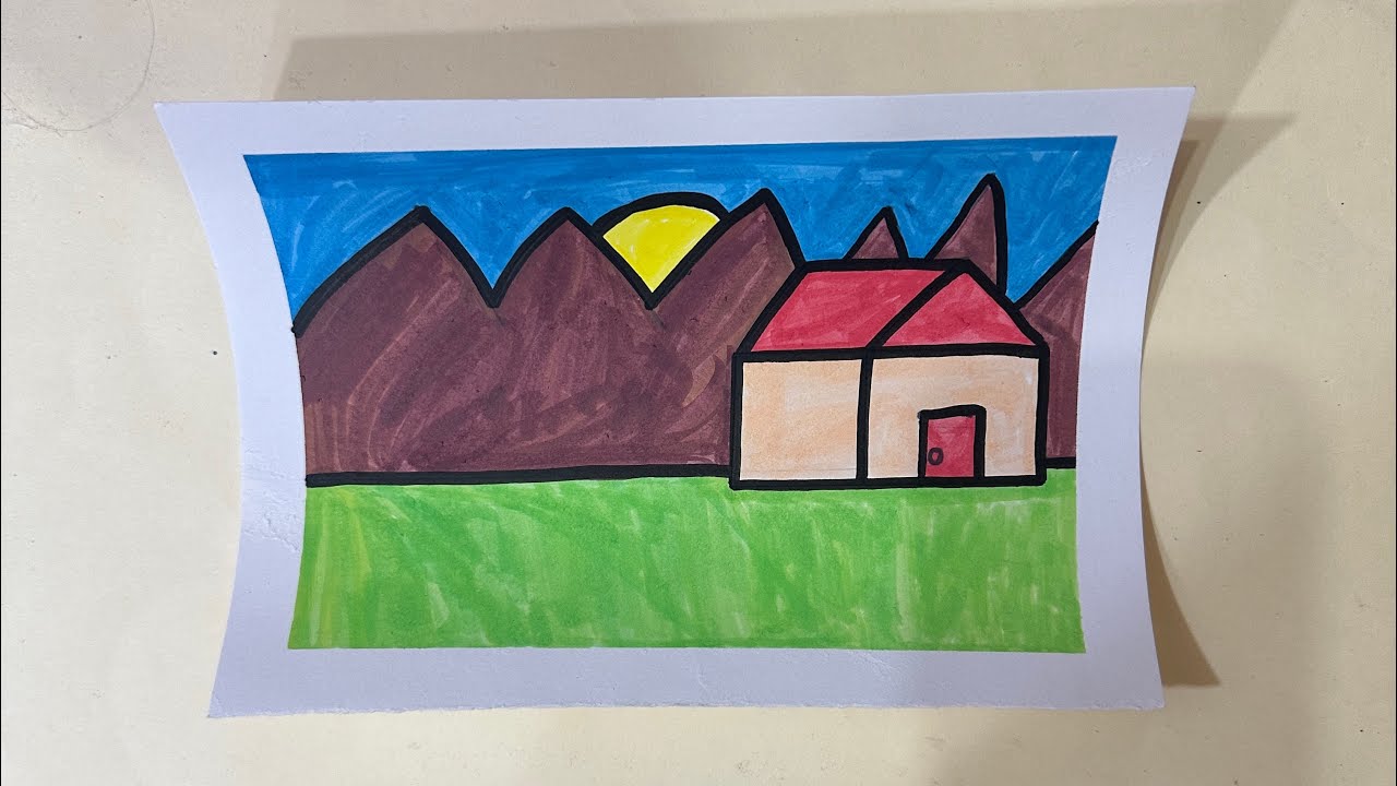 How to make easy scenery step-by-step drawing easy for beginner ￼