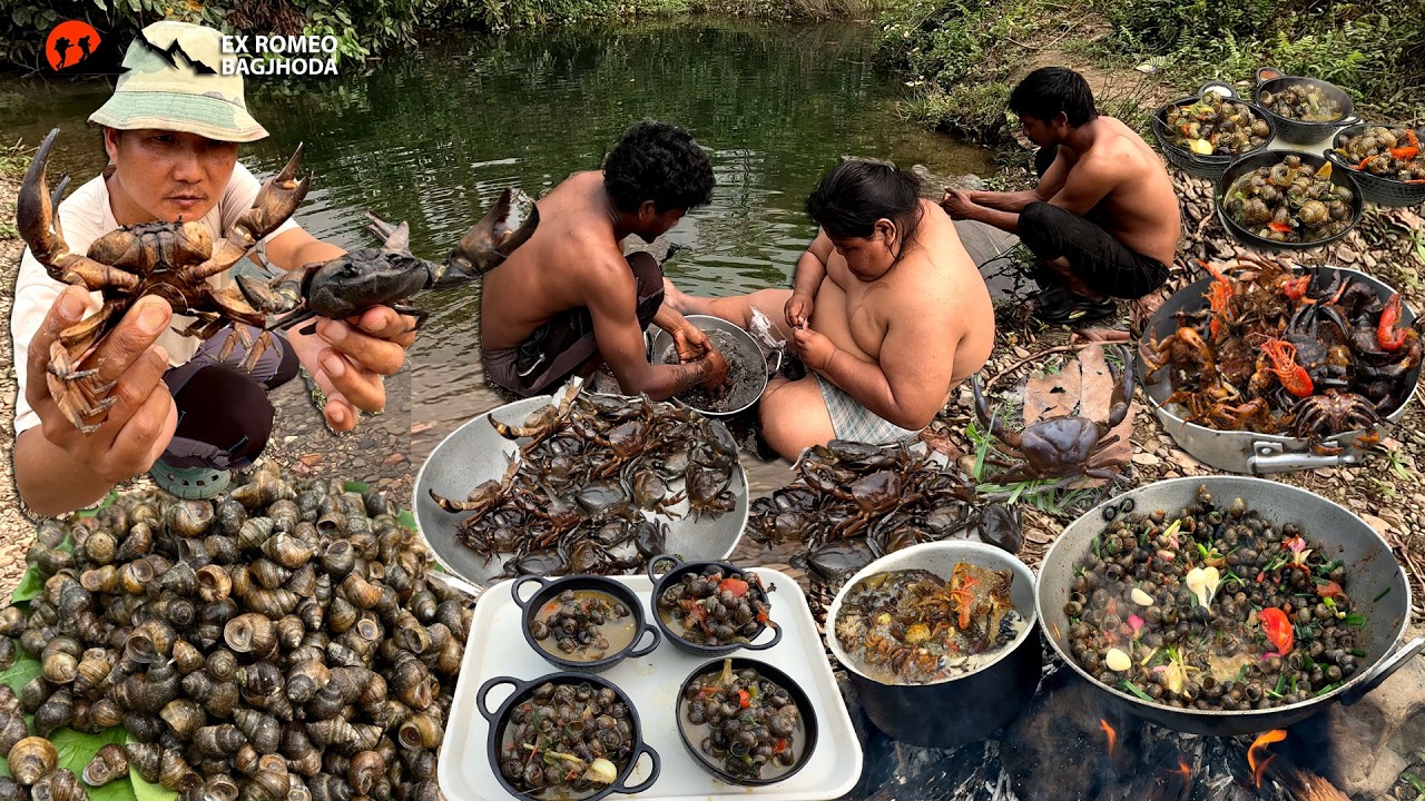 Survival in The Jungle Wild Food Testing Wild Crab and Snail Live Catch and Cook Best Test Ever