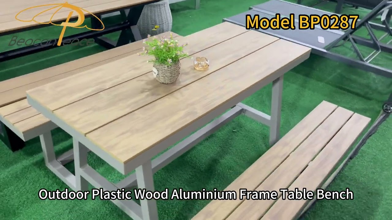 Model BP0287 Outdoor Plastic Wood Aluminium Frame Table Bench 