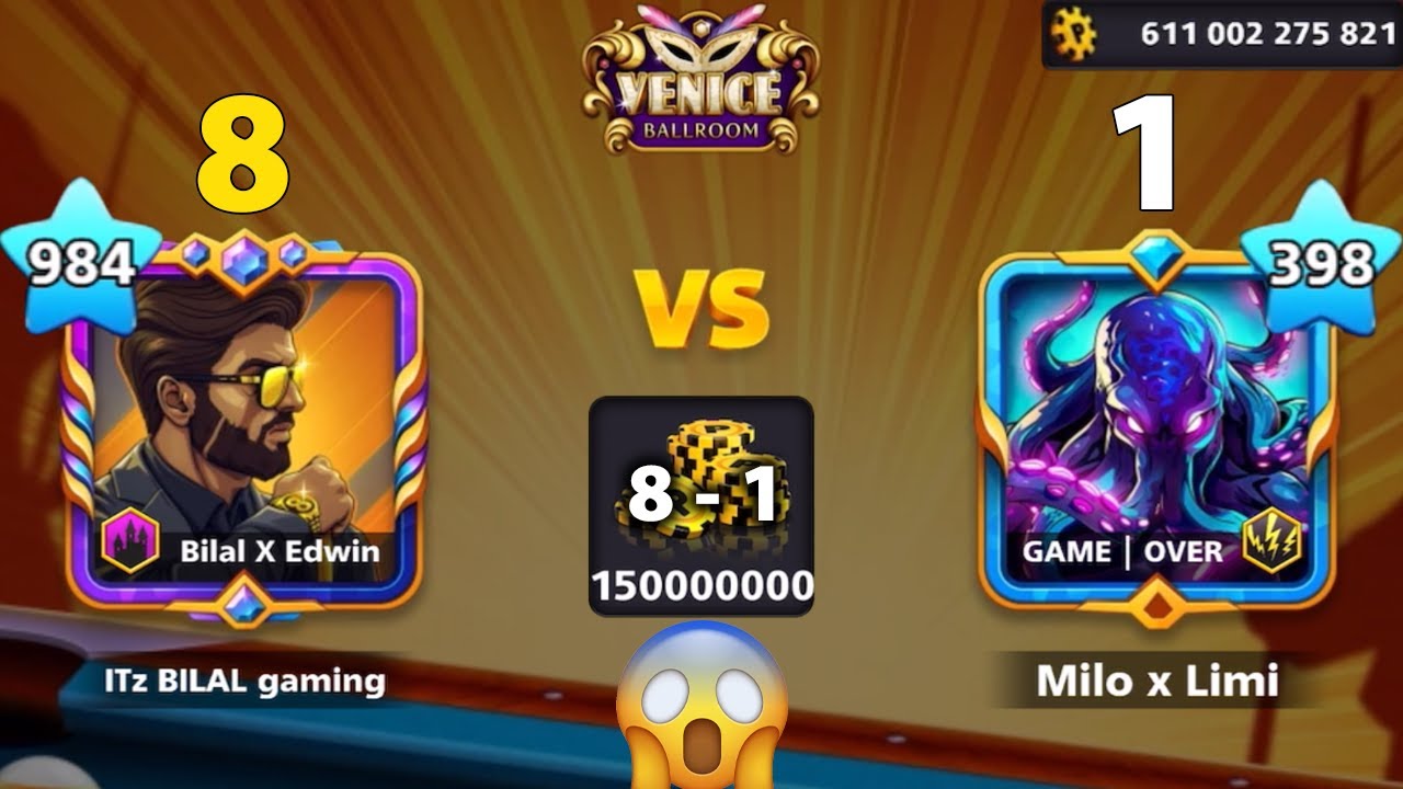 Score [8-1] vs Epic Player In Venice 150M Table 8 Ball Pool