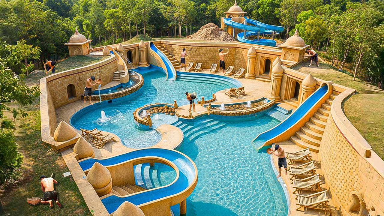 300 Days Building a $3M Royal Water Palace with a Massive Long Slides System Using Primitive Tools