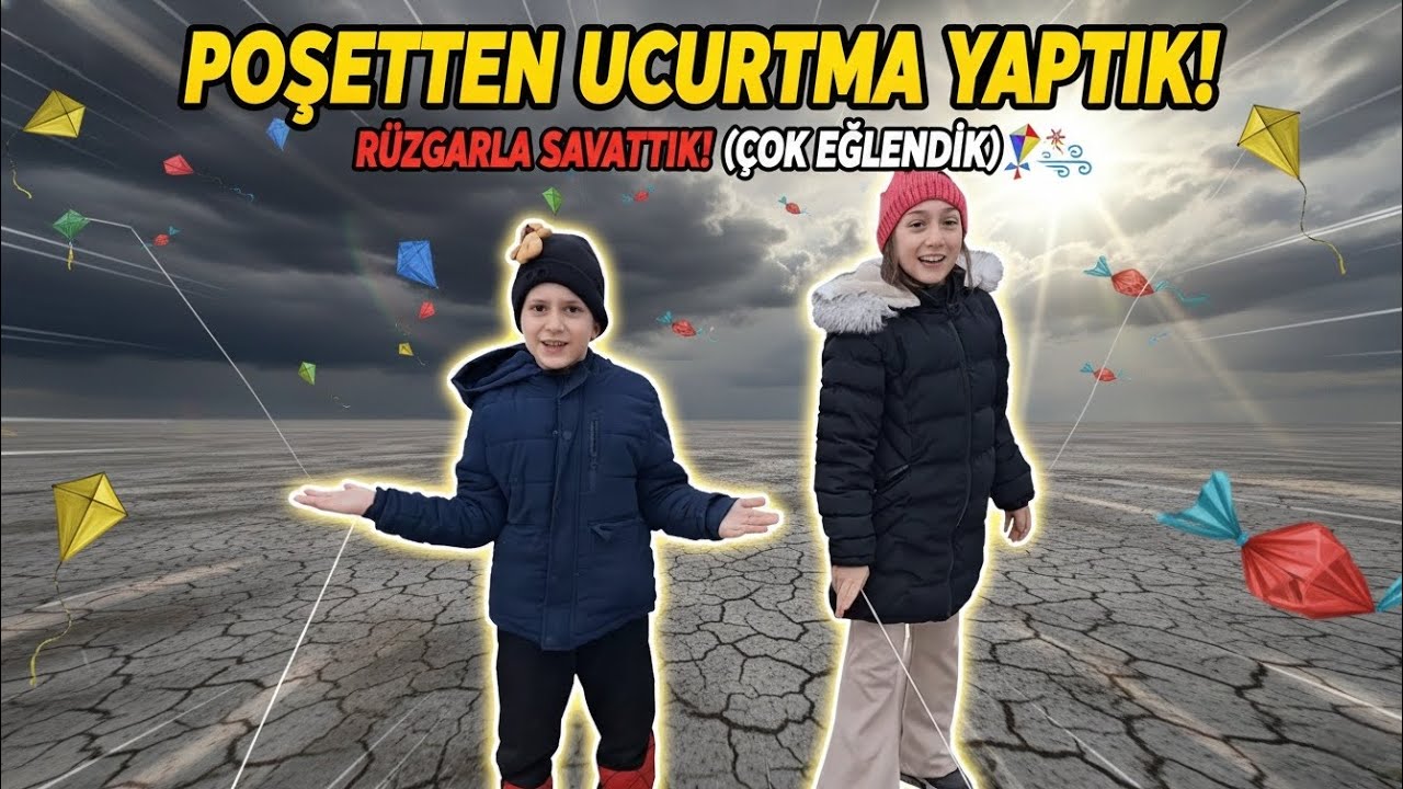 Poşetten uçurtma yaptik🌪😱 RÜZGARLA SAVASTIK 🌬 Çok eglendik !!??? Gökçe ile umut 