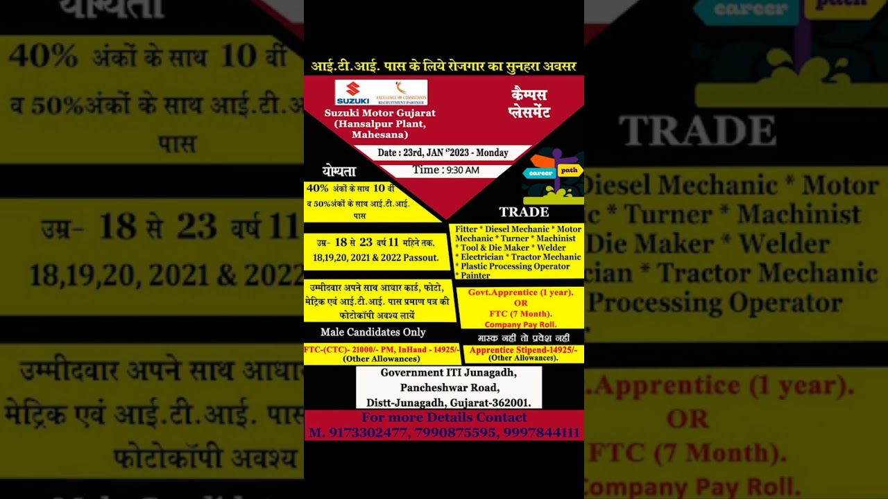 Suzuki Motors Gujarat campus Placement 2023 #jobs #shortvideo #smg #suzukijob