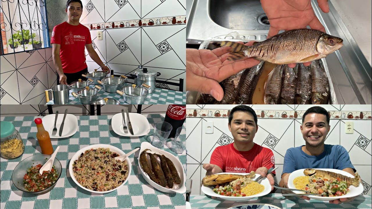PEIXE JARAQUI FRITO, BAIÃO DE DOIS, VINAGRETE E FARINHA