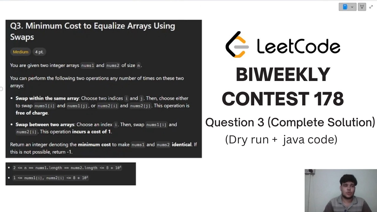 LeetCode 3868 | Minimum Cost to Equalize Arrays Using Swaps  | Biweekly Contest 178 | Java Code