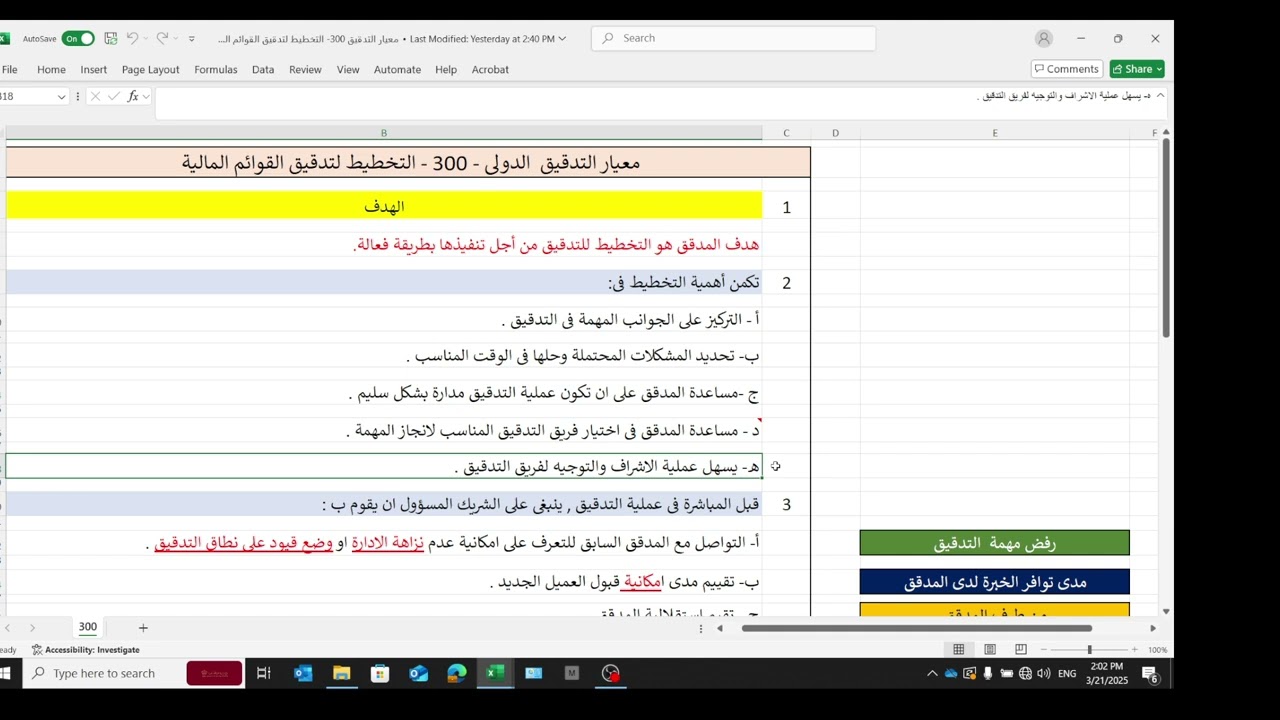 المحاضرة 10 (معيار التدقيق الدولى 300) -التخطيط لتدقيق القوائم المالية- الأستاذ لؤى عثمان