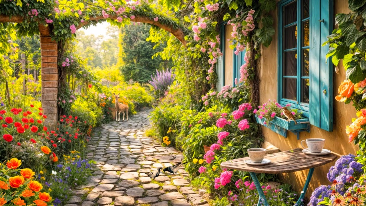 Morning Garden Cottage Scene 🌼 Gentle Jazz and Spring Blooms for Deep Relax