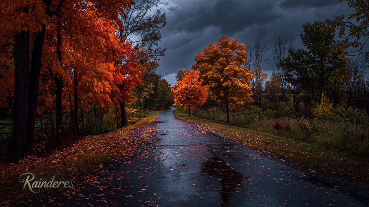 Autumn Road Before the Storm – Gentle Wind & Distant Thunder Ambience for Deep Sleep