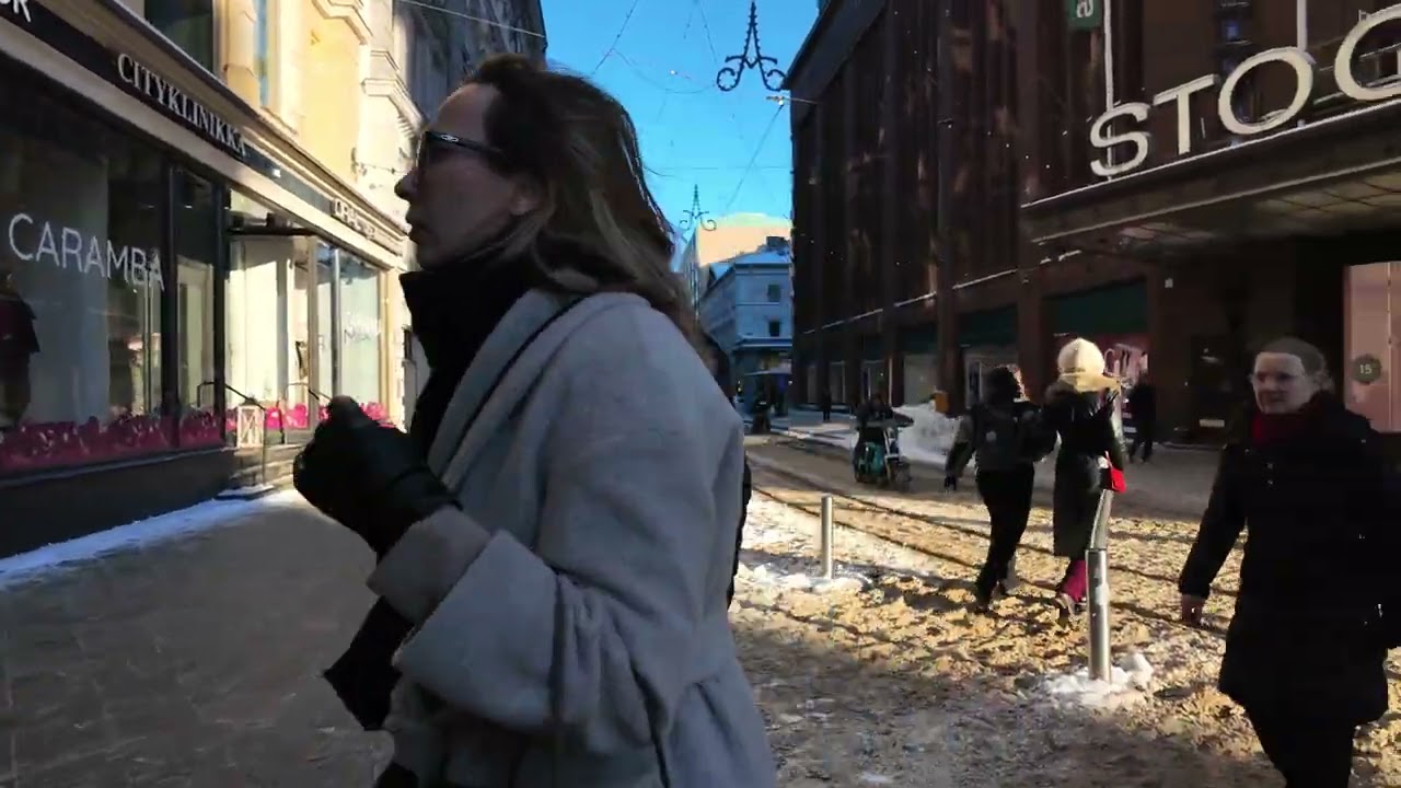 Helsinki City Centre February Weekend Snow Walk ❄️🇫🇮 Winter Walk in Finland 4K Nordic Slow TV