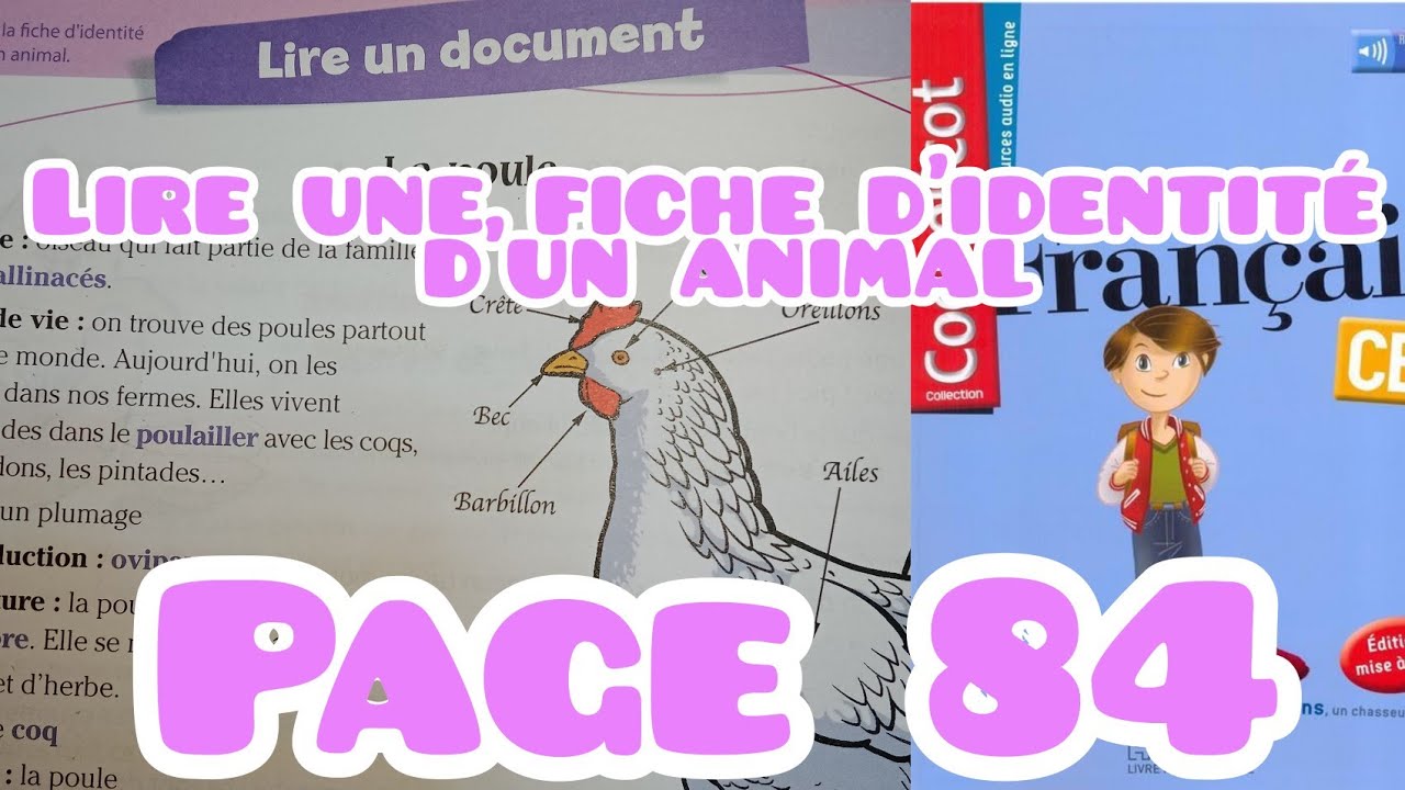 lire une fiche d'identité d'un animal , page 84, Coquelicot CE2 français, Unité 7 , lire un document