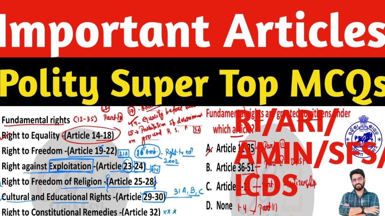 Articles TOP Important Polity Previous Year Selected MCQS| RI/ICDS/ARI/ASO/AMIN/SFS Crack Govt. Exam
