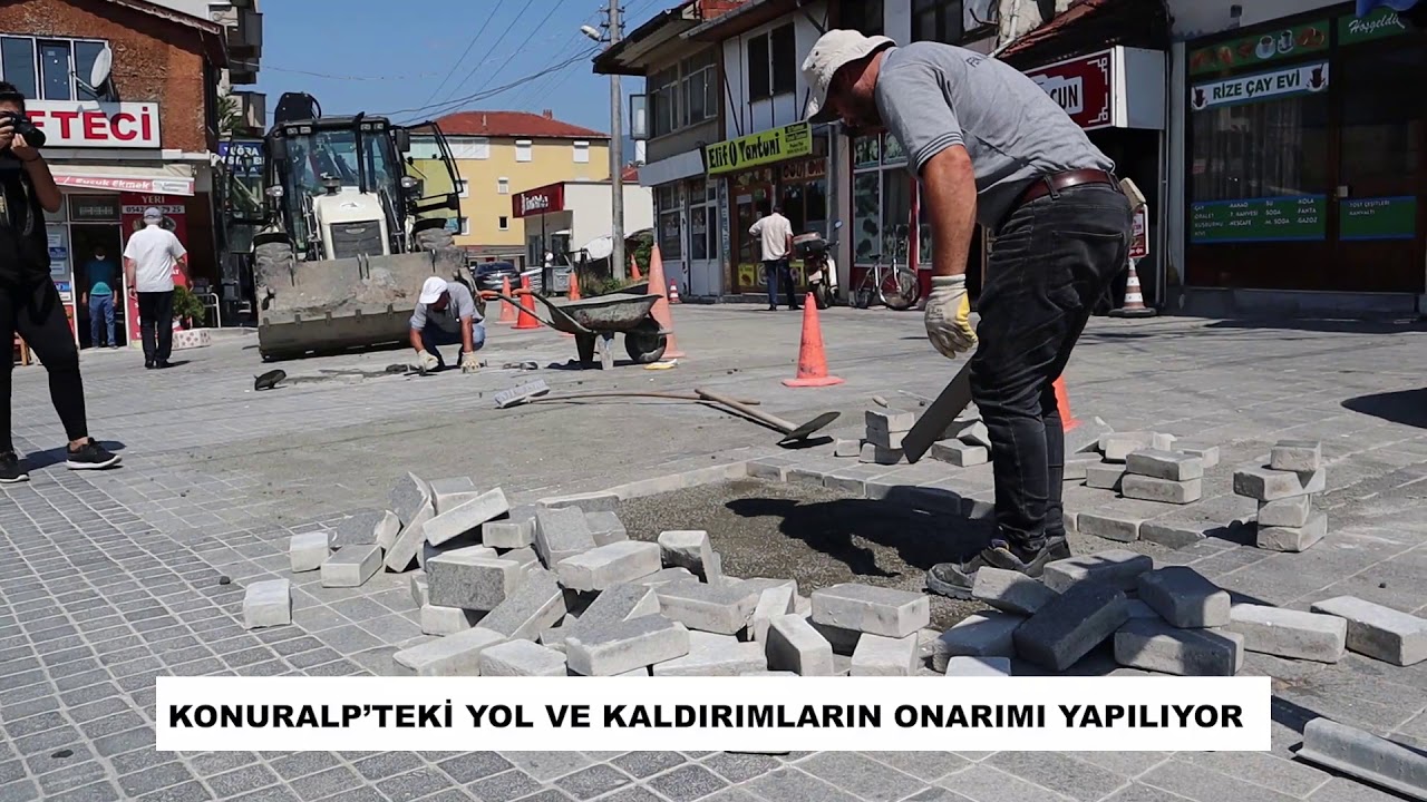 Konuralp'teki Yol ve Kaldırımların Onarımı Yapılıyor