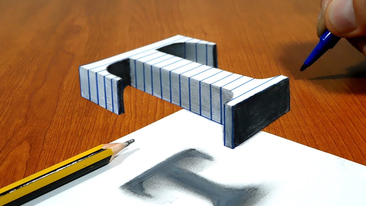 3D Trick Art On Line Paper, Floating Letter T
