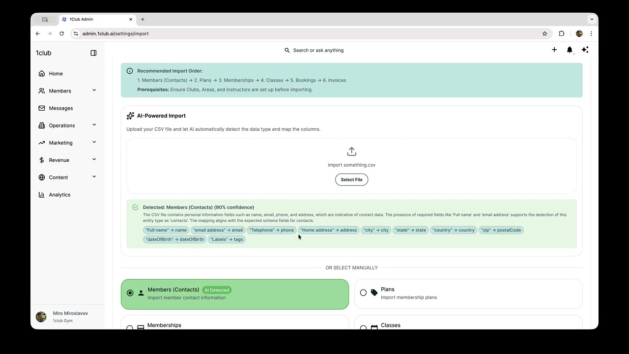 1club AI-native Data Import