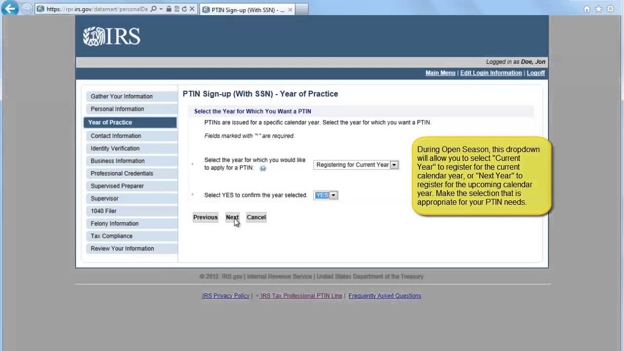 Create an Account and Apply for a PTIN Part 2 - IRS Tax Aid - Tax Problem Information