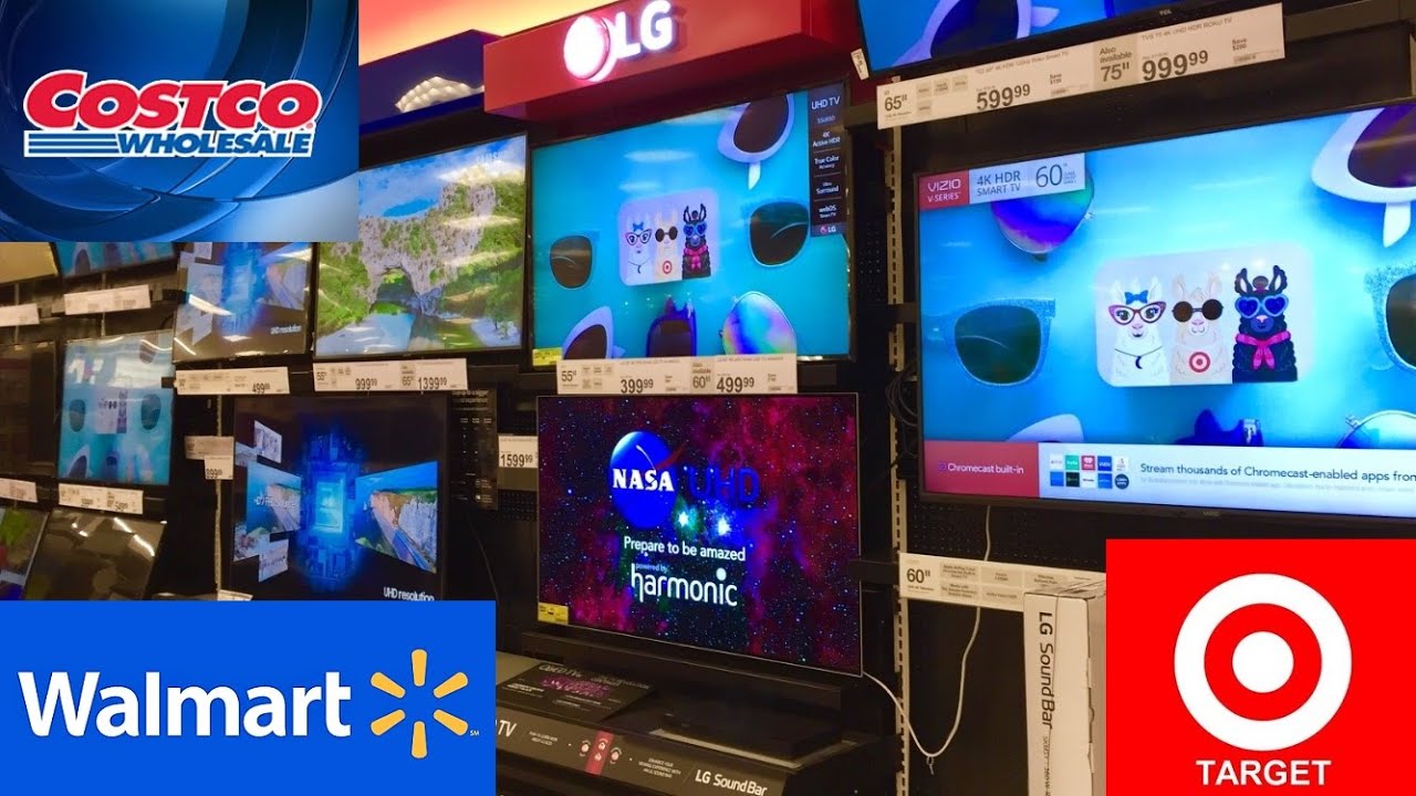 COSTCO WALMART TARGET TELEVISIONS SMART TVS SOUNDBARS SHOP WITH ME SHOPPING STORE WALK THROUGH 4K