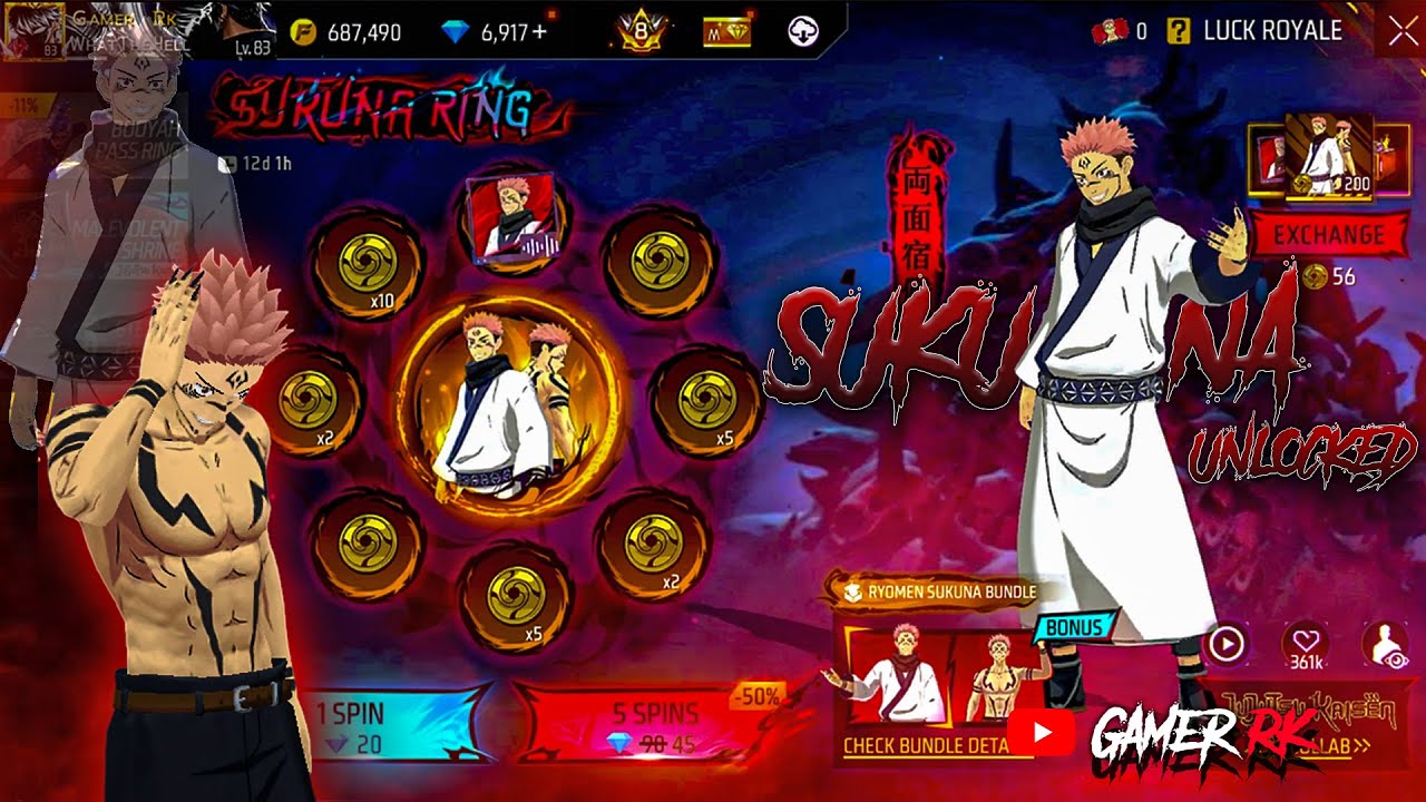 Ryomen Sukuna Bundle Unlocked 💀 SAKUNA x Free Fire 🔥 Sakuna এবং সব Bundle বেড় করে ফেললাম❗Gamer Rk