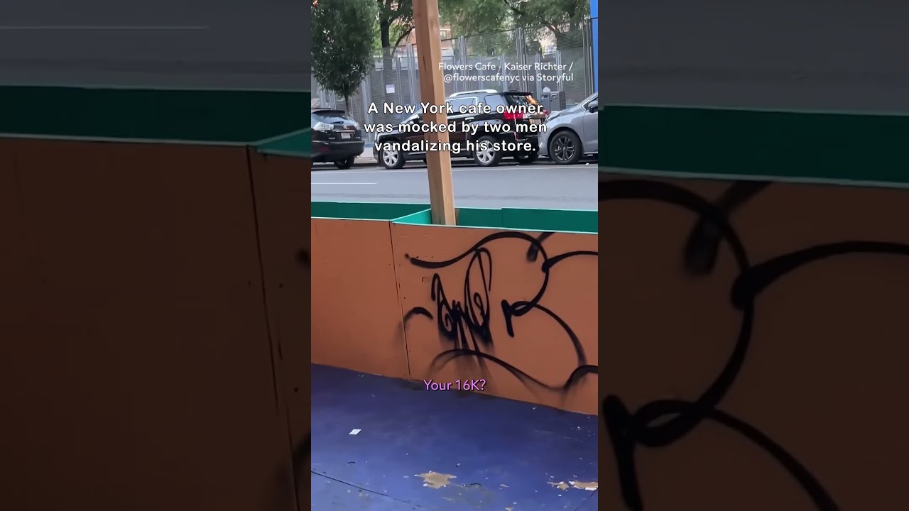 Men Laugh at NY Cafe Owner as He Confronts Them Over Vandalism