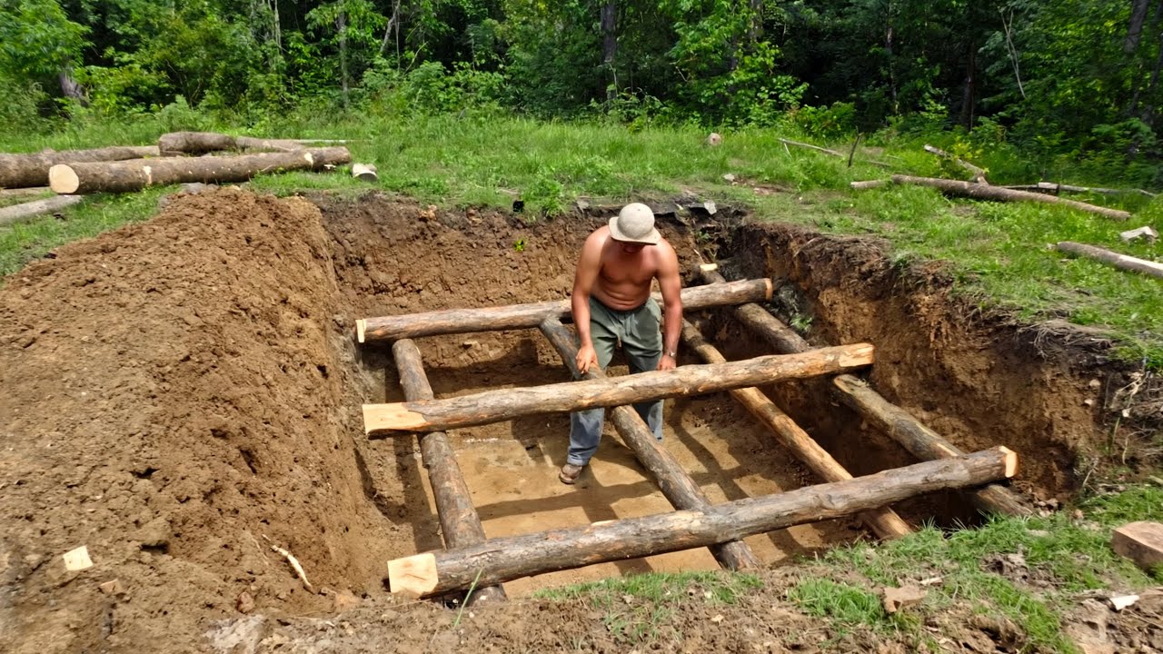 Building an Underground House from Wood and Stone – Full Process