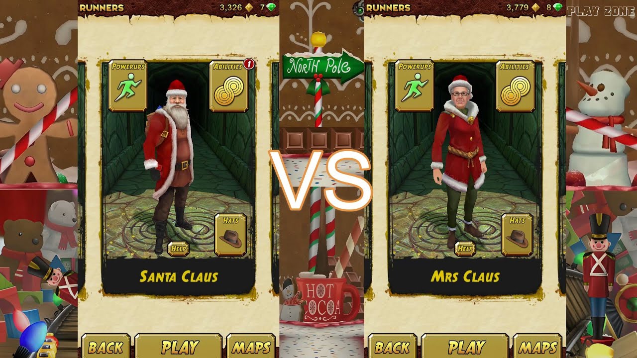 Temple Run 2 Christmas(Navidad) RACE SANTA CLAUS vs MRS. CLAUS - CARRERA PAPA NOEL vs MAMA NOEL