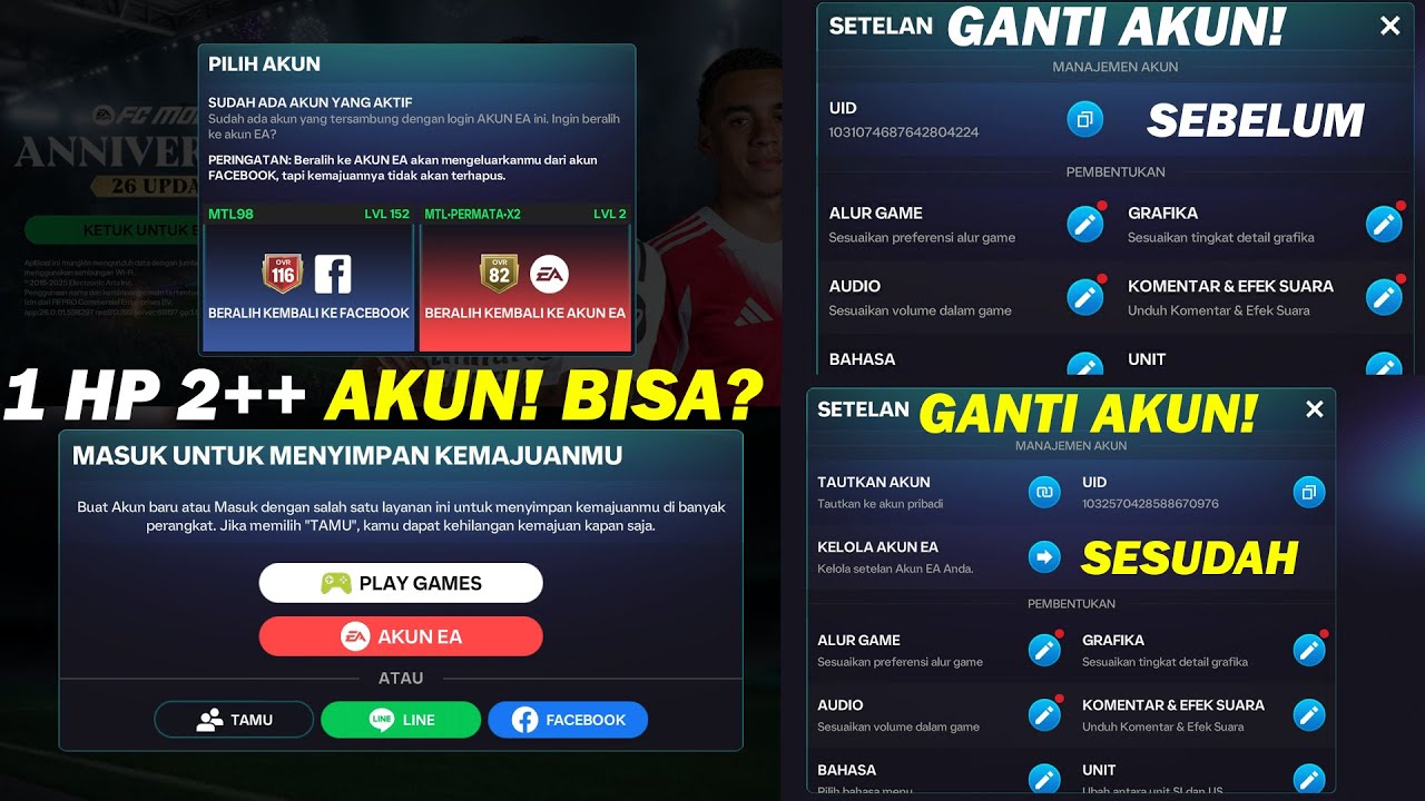 CARA MENGGANTI AKUN FC MOBILE 26 TANPA HAPUS DATA - CARA GANTI AKUN & BERMAIN FC MOBILE 1 HP 2 AKUN