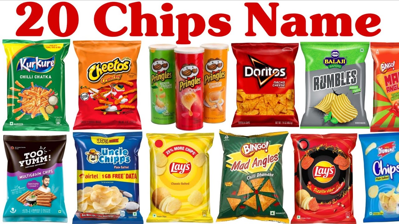 20 चिप्स के नाम | 20 चिप्स के नाम सीखें बच्चों के लिए | Learn 20 Chips Names for Kids