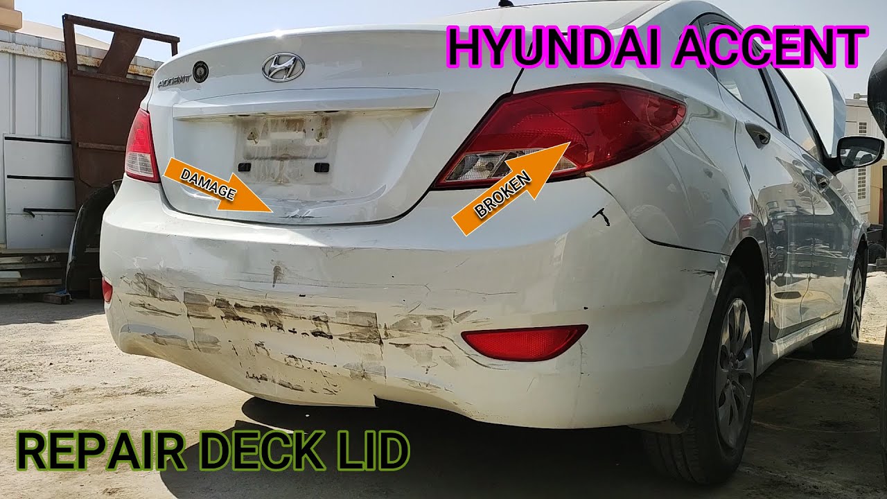 HYUNDAI ACCENT : REPAIR DAMAGE TRUNK LID AND INSTALLED NEW REAR BUMPER. , TAIL LIGHT RH.