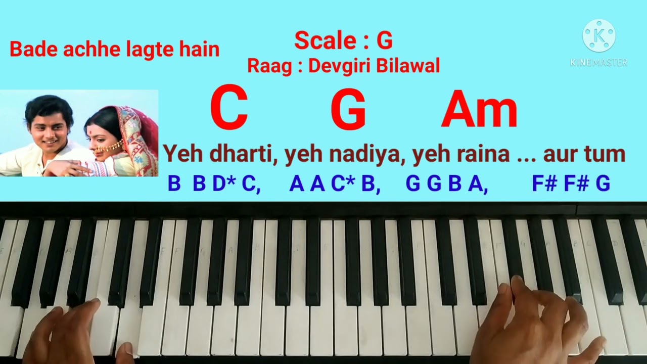 Learn Easy Chords & Notes of Bade Achchhe Lagte hai on Piano Keyboard.