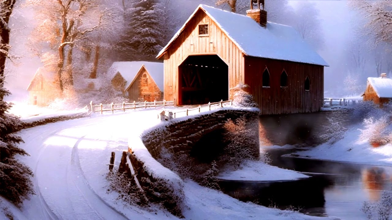 Snow Kissed Sunday: Bells and Wind Sounds/Covered Bridge/ Snow/Peaceful Winter Scene/Calm/Relax