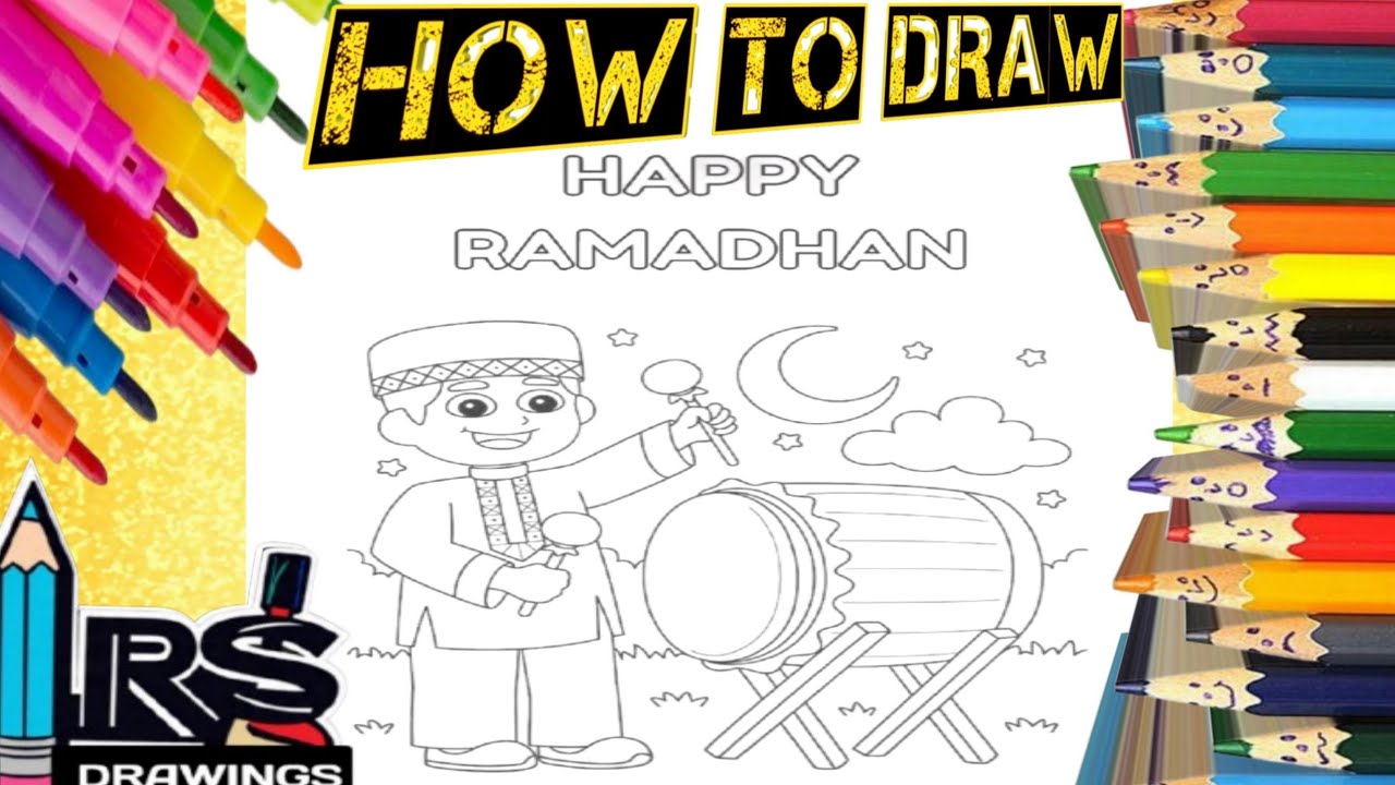 Как нарисовать простой рисунок «Рамазан Мубарак» шаг за шагом: раскраска для детей от rsdrawings