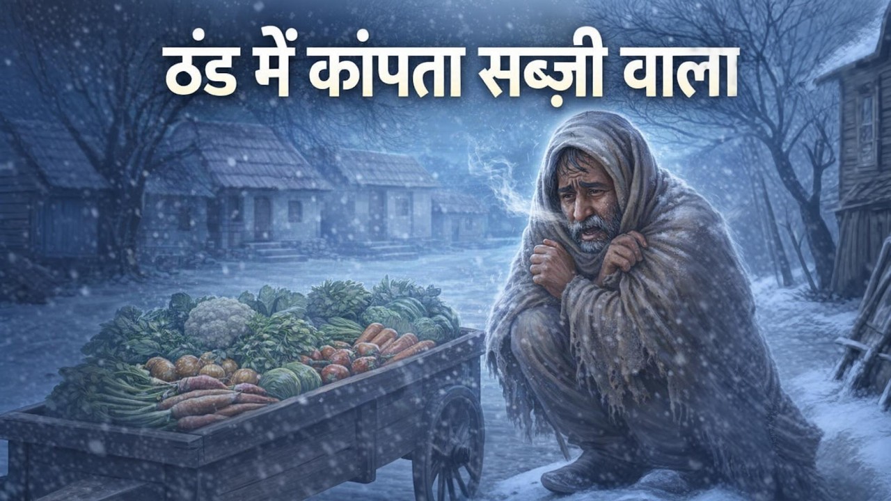 “ठंड में कांपता सब्ज़ी वाला”
