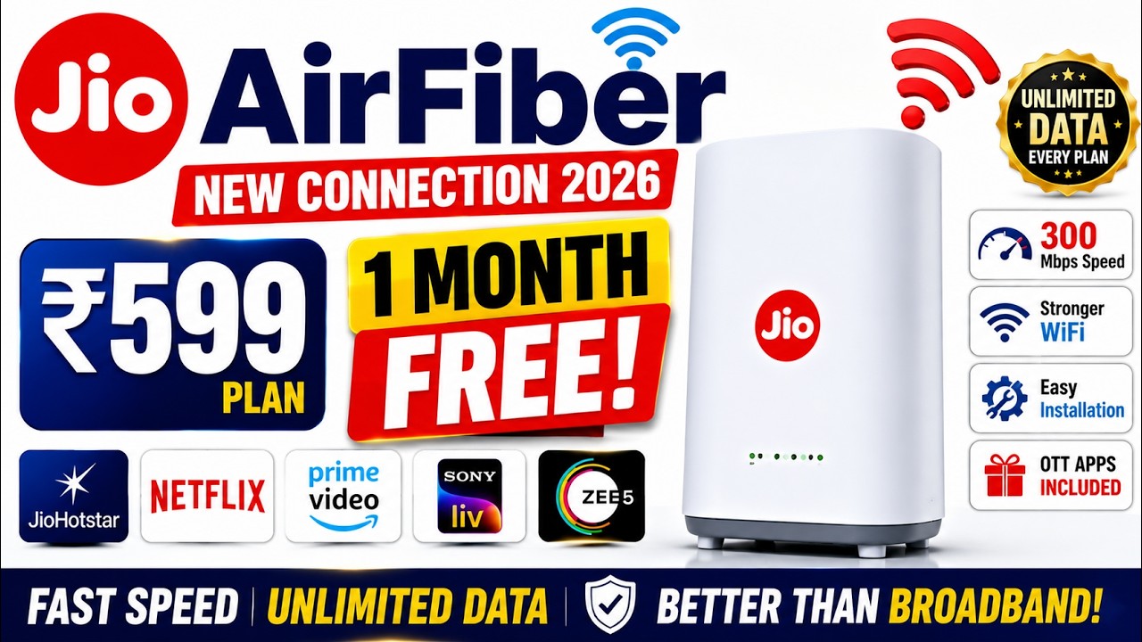 Best WiFi: Jio AirFiber New Connection 🛜 Plans, Price, Speed, Installation & Get 1 Month FREE!