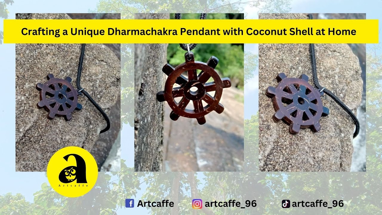 Crafting a Unique Dharmachakra Pendant with Coconut Shell at Home | Coconut shell craft ideas