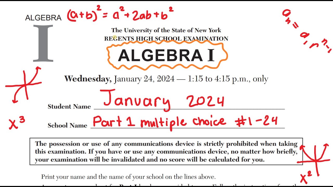 January 2024 Algebra 1 Regents Review (Part 1 #1 24)