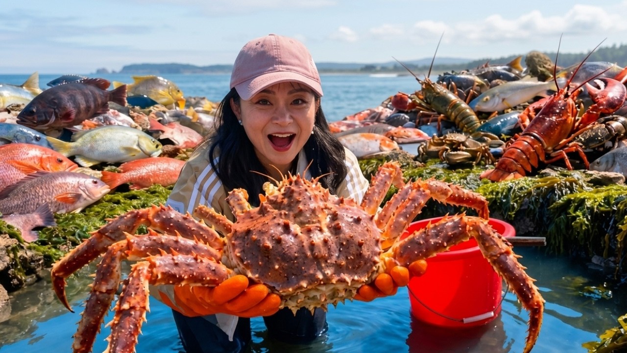 Little Zhang Strikes It Rich Foraging By The Sea—King Crab And Grouper!
