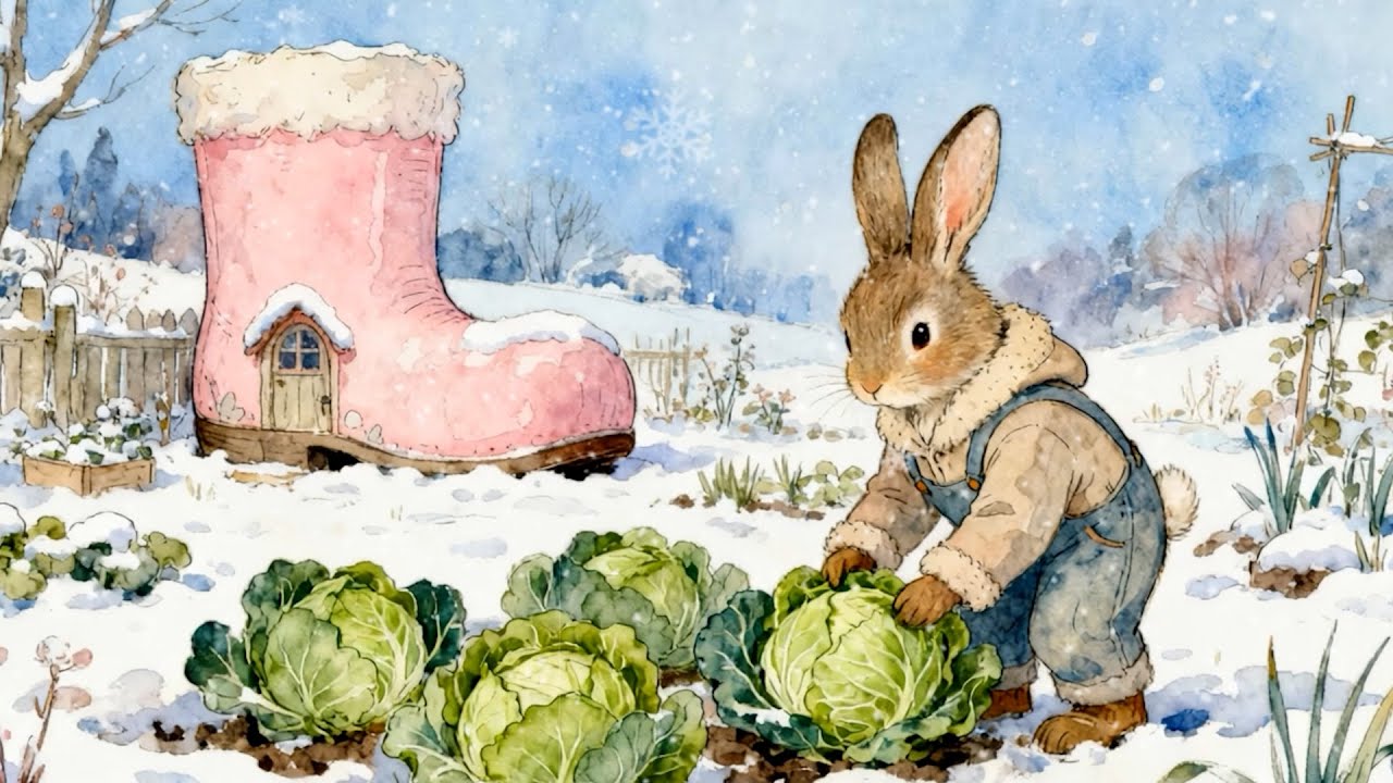 A Snowy Day in the Rabbit’s Garden 🥬 | Relaxing Storybook Folk & Soft Snowfall for Reading