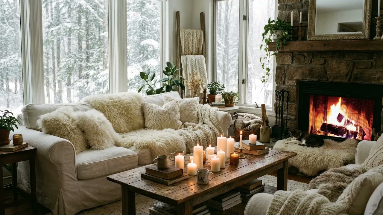 Winter Hearth Ambience with Gentle Piano and Fire Sounds for Relaxation