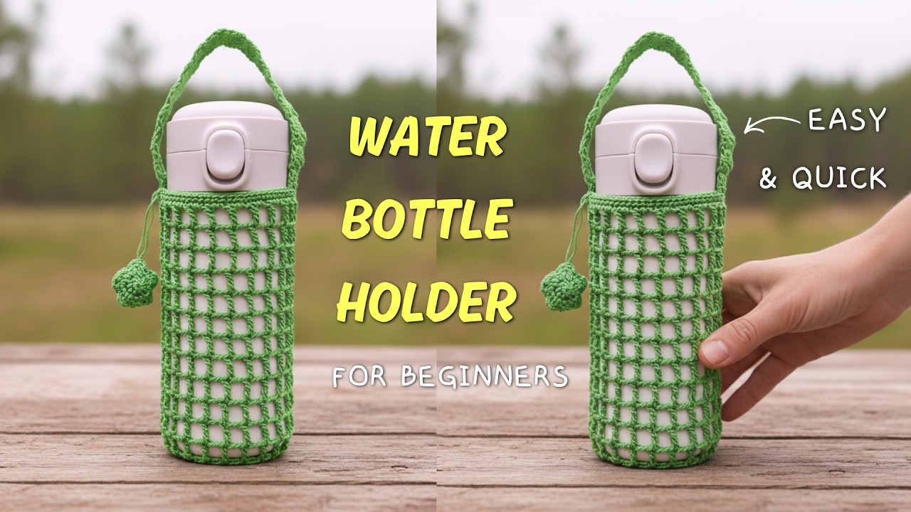 easy crochet water bottle holder tutorial for beginners | diy mesh bag