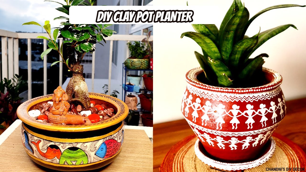 DIY Planter Using Waste Clay Pot || I Tried Madhubani Art For The First Time😀|| Warli Art Planter ||