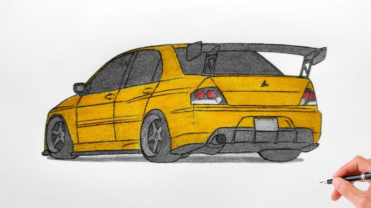 How to draw a MITSUBISHI LANCER EVOLUTION 8 2005 / drawing car / coloring lancer evo 9 2006 stance