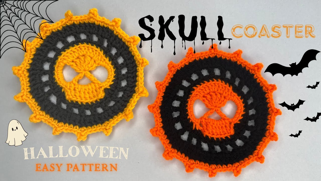 Crochet Halloween Skull Coaster Free Easy Pattern Video Tutorial for Beginners