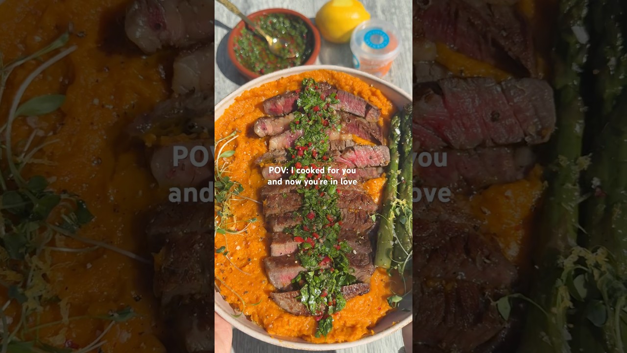 chimichurri steak & brown butter sweet potato mash 🥵🍠 #dinner #steak #easycooking #recipe