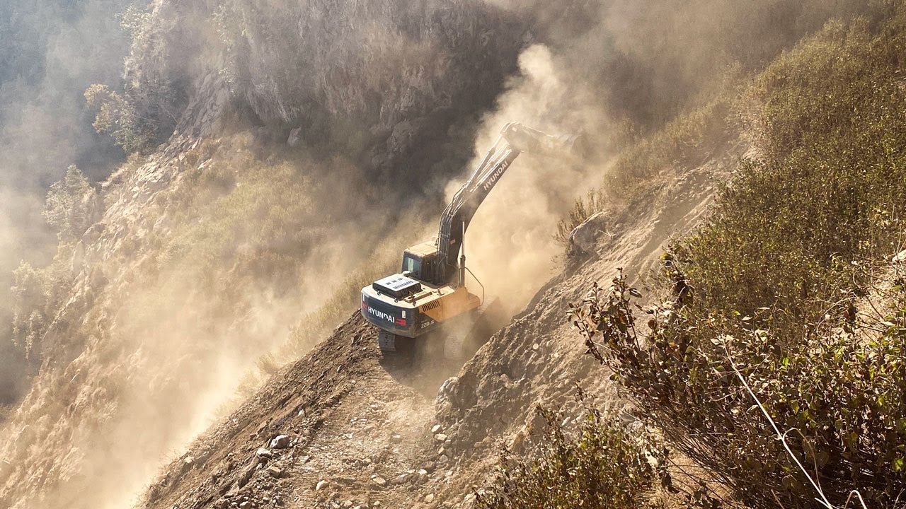 Riskiest Mountain Road Construction | Excavator Blasting a Pass Through the Mountain