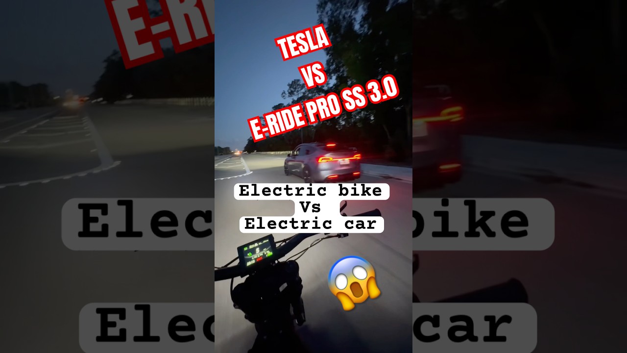E Ride Pro SS 3.0 VS Tesla Drag race! Fastest Electric dirt bike race! 
